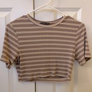 brown striped crop top